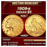 1909-s Gold Indian Half Eagle $5 ms62+ USCG