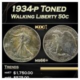 1934-p Walking Liberty Half Dollar Toned 50c ms66+