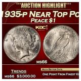 1935-p Peace Dollar Near Top Pop $1 ms66 SEGS
