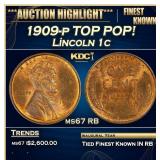 1909-p Lincoln Cent TOP POP! 1c ms67 RB SEGS