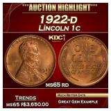 1922-d Lincoln Cent 1c ms65 rd SEGS