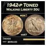 1942-p Walking Liberty Half Dollar Toned 50c ms67