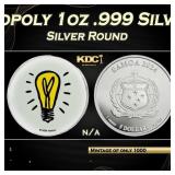 2024 Eletric Company Monopoly 1oz .999 Silver Roun