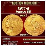 1911-s Gold Indian Half Eagle $5 ms64+ USCG