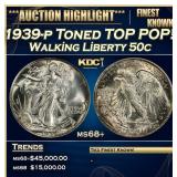 1939-p Walking Liberty Half Dollar Toned TOP POP!