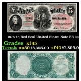 1875 $5 Red Seal United States Note Grades xf+ FR-