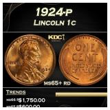 1924-p Lincoln Cent 1c Grades ms65+ rd