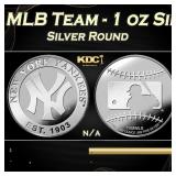 NY Yankees MLB Team - 1 oz Silver Round Round