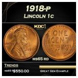 1918-p Lincoln Cent 1c Grades ms65 rd