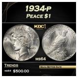 1934-p Peace Dollar $1 Grades ms64