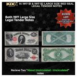 1x 1917 $1 & 1917 $2 Large Size Red Seal Legal Ten