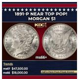 1891-p Morgan Dollar Near Top Pop! $1 ms66+ SEGS