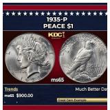 1935-p Peace Dollar $1 Grades ms65