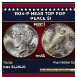 1934-p Peace Dollar Near Top Pop $1 ms66 SEGS