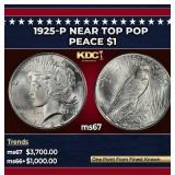 1925-p Peace Dollar Near Top Pop $1 ms67 SEGS