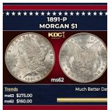 1891-p Morgan Dollar $1 Grades ms62