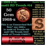 BU Shotgun Lincoln 1c roll, 1968-s 50 pcs Bank Wra