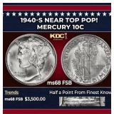 1940-s Mercury Dime Near Top Pop! 10c ms68 FSB SEG