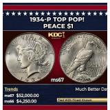 1934-p Peace Dollar TOP POP! $1 ms67 SEGS