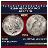 1921-p Peace Dollar Near Top Pop $1 ms66 SEGS