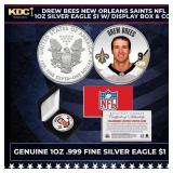 Drew Bees New Orleans Saints NFL 1oz Silver Eagle