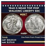 1940-s Walking Liberty Half Dollar Near Top Pop 50