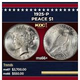 1925-p Peace Dollar $1 ms66+ SEGS