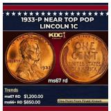 1933-p Lincoln Cent Near Top Pop 1c ms67 rd SEGS