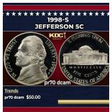 1998-s Proof Jefferson Nickel 5c pr70 dcam SEGS