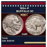 1924-p Buffalo Nickel 5c Grades ms63