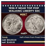 1936-p Walking Liberty Half Dollar Near Top Pop 50