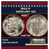 1943-p Mercury Dime 10c ms67 fsb SEGS
