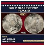 1925-p Peace Dollar Near Top Pop $1 ms67 SEGS