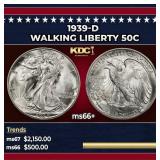 1939-d Walking Liberty Half Dollar 50c ms66+ SEGS