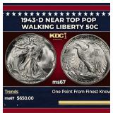 1943-d Walking Liberty Half Dollar Near Top Pop 50