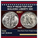 1944-p Walking Liberty Half Dollar Near Top Pop 50