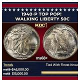 1940-p Walking Liberty Half Dollar TOP POP! 50c ms