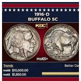 1916-d Buffalo Nickel 5c ms65+ SEGS