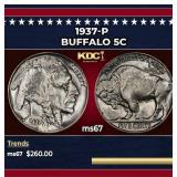 1937-p Buffalo Nickel 5c ms67 SEGS