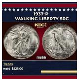 1937-p Walking Liberty Half Dollar 50c Grades ms66