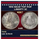 1910 Liberty Nickel Near Top Pop 5c ms66 SEGS