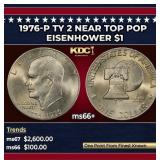 1976-p Ty 2 Eisenhower Dollar Near Top Pop $1 ms66
