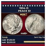 1934-d Peace Dollar $1 ms65+ SEGS