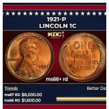1921-p Lincoln Cent 1c ms66+ rd SEGS