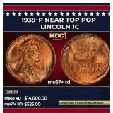 1939-p Lincoln Cent Near Top Pop 1c ms67+ rd SEGS