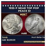 1935-p Peace Dollar Near Top Pop $1 ms66 SEGS