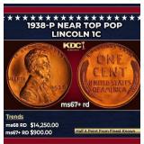 1938-p Lincoln Cent Near Top Pop 1c ms67+ rd SEGS