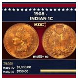 1908 Indian Cent . 1c ms65+ rd SEGS