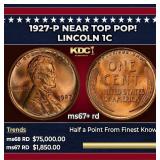1927-p Lincoln Cent Near Top Pop! 1c ms67+ rd SEGS