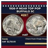1926-p Buffalo Nickel Near Top Pop 5c ms67 SEGS